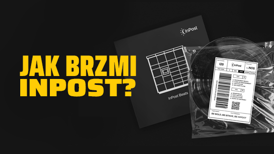 Winyl z etykietą InPost i czarna okładka z graficznym wizerunkiem urządzenia Paczkomat. Jak brzmi InPost? Teraz rozpoznasz naszą markę z zamkniętymi oczami!