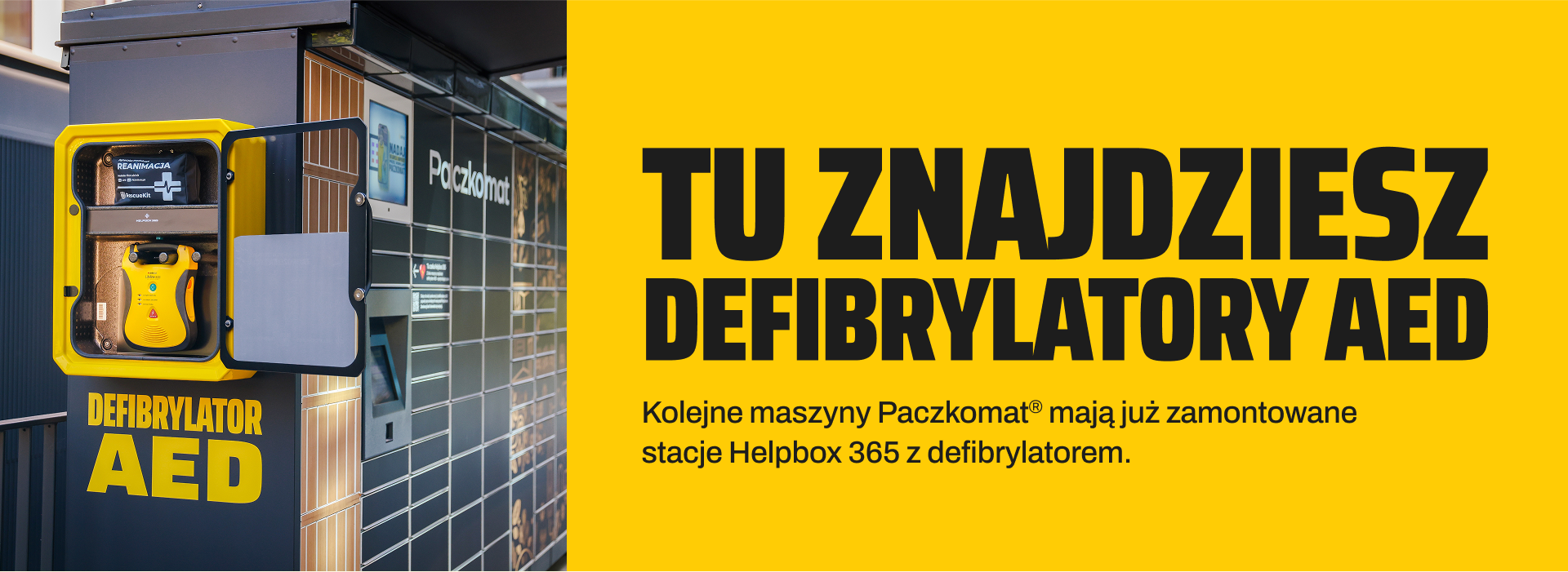 Tu znajdziesz defibrylatory AED. Kolejne maszyny Paczkomat mają już zainstalowane stacje Helpbox 365 z defibrylatorem AED