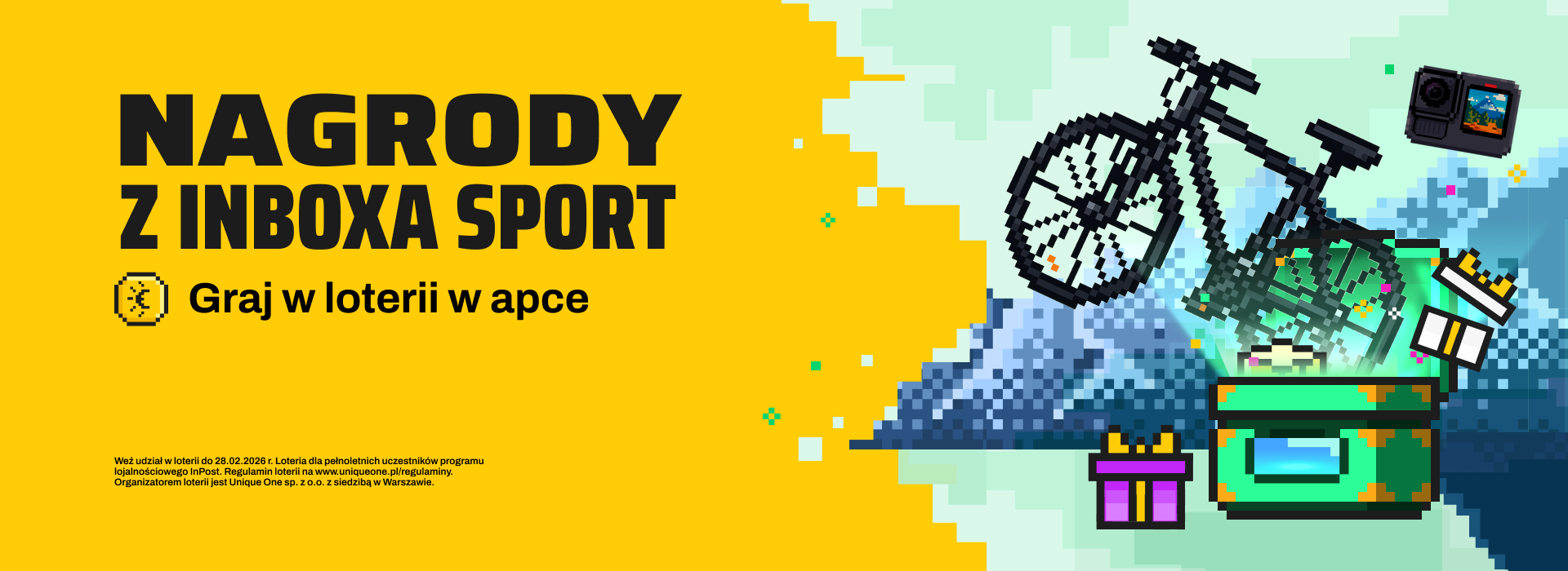InBox Sport i wyłaniający się z niego rower. Napis: Nagrody z InBoxa Sport.