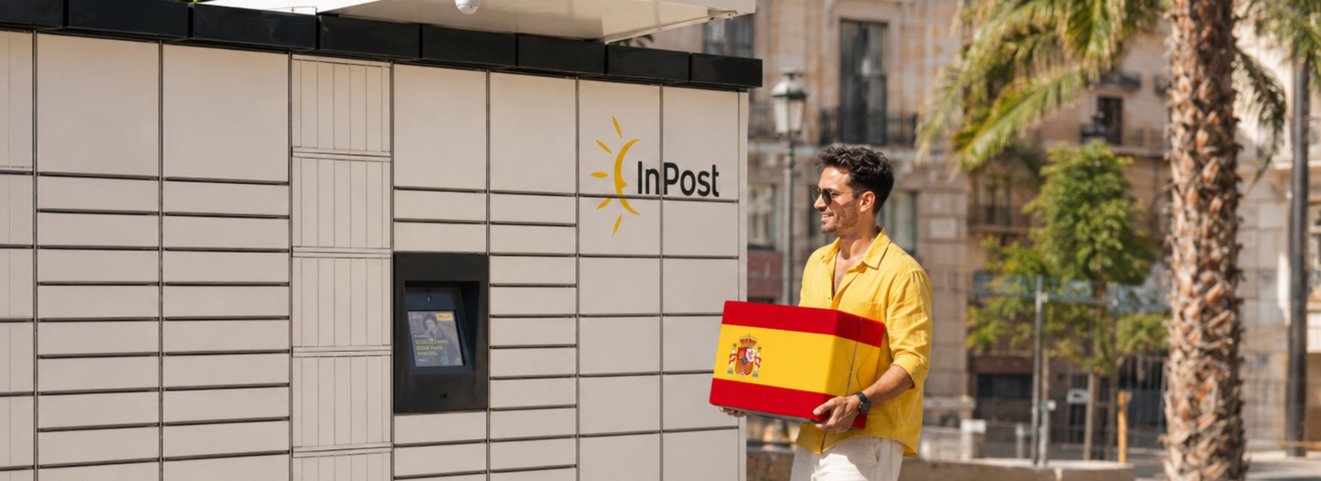 Mężczyzna nadaje paczkę z Hiszpanii do Polski przez Paczkomat InPost.