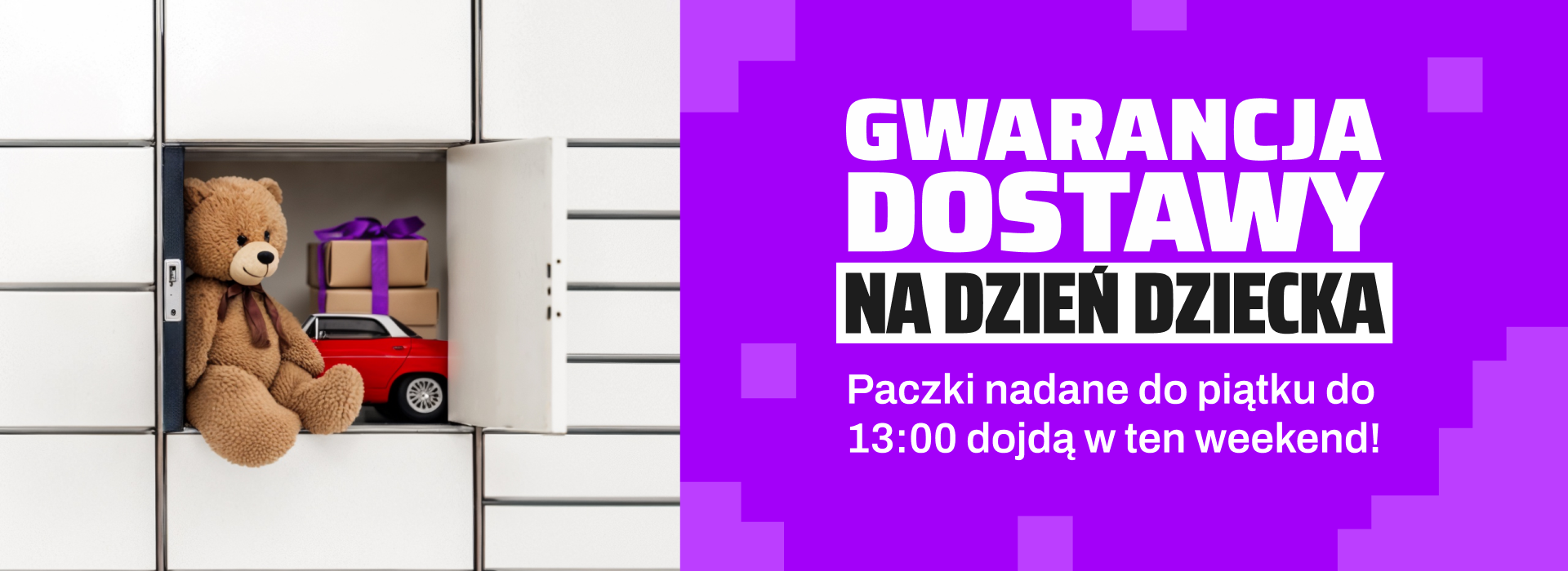 Pluszowy miś, zabawkowy samochód i prezenty w skrytce urządzenia Paczkomat. Gwarancja dostawy na Dzień Dziecka – paczki nadane do piątku do 13:00 dojadą w ten weekend.