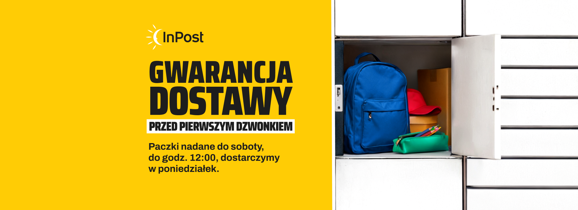 Gwarancja dostawy przed pierwszym dzwonkiem. Paczki nadane do soboty do godziny 12:00 dostarczymy w poniedziałek.