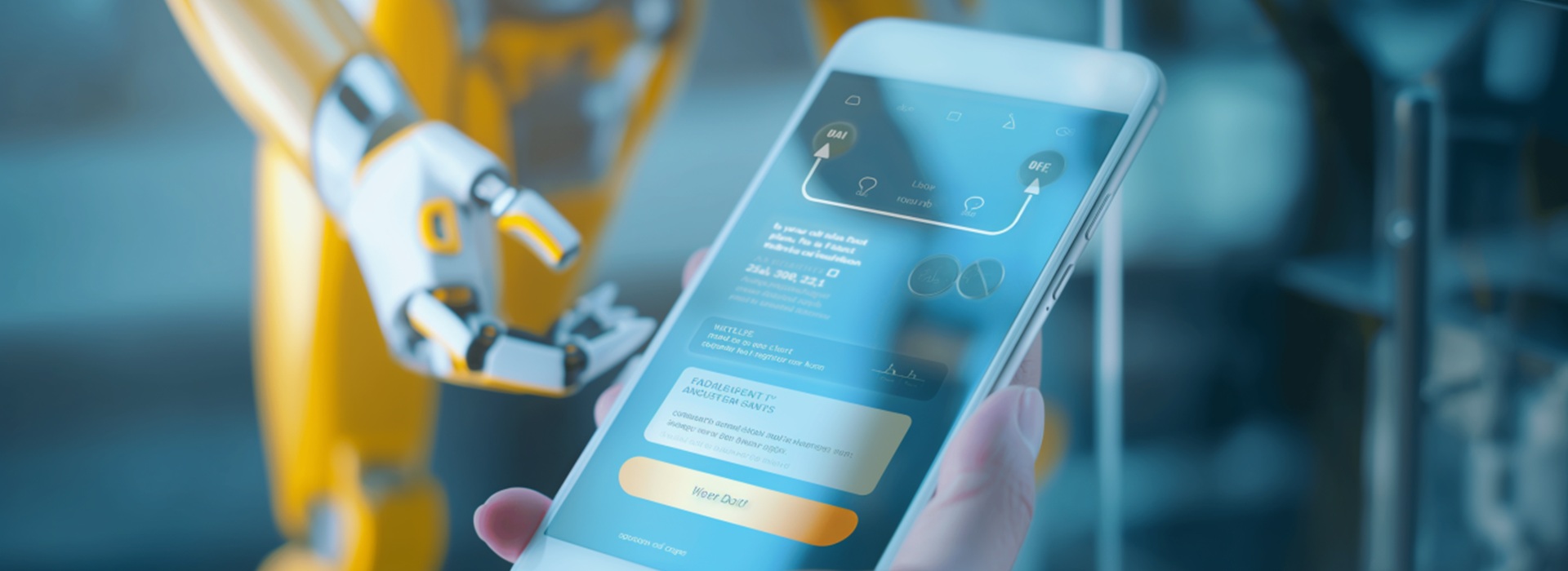 Sztuczna inteligencja a zdjęcia pokazane jako interakcja robota z aplikacją na ekranie telefonu trzymanego przez człowieka