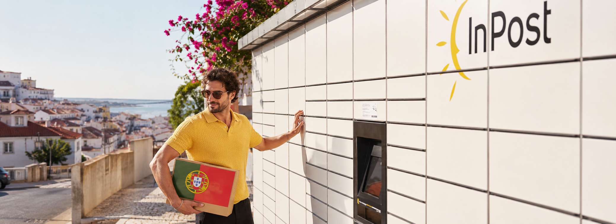 Mężczyzna nadaje paczkę z Portugalii do Polski przez Paczkomat InPost.