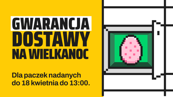 Wielkanocna pisanka wyglądająca ze skrytki urządzenia Paczkomat. Skorzystaj z gwarancji dostawy na Wielkanoc dla paczek nadanych do urządzeń Paczkomat do piątku, 18 kwietnia, do godziny 13:00.