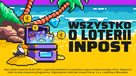 InBox znajdujący się na plaży. Wszystko o loterii InPost. Weź udział w loterii do 30.06.2025 r. Loteria dla pełnoletnich uczestników programu lojalnościowego InPost. Regulamin loterii na www.uniqueone.pl/regulaminy. Organizatorem loterii jest Unique One  sp. z o.o. z siedzibą w Warszawie.