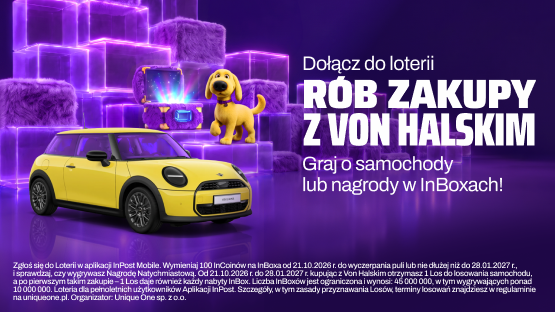 Dołącz do loterii InPost. Rób zakupy z Von Halskim. Graj o samochody lub nagrody w InBoxach.