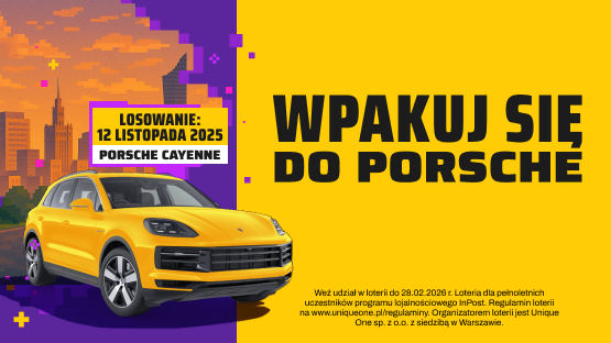 Żółte porsche. Napis: Wpakuj się w porsche.
