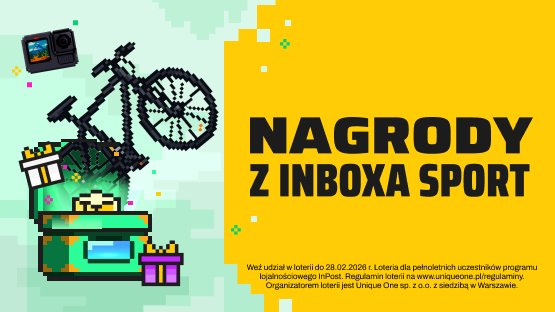 InBox Sport i wyłaniający się z niego rower. Napis: Nagrody z InBoxa Sport.
