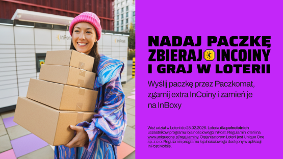 NADAJ PACZKĘ, ZBIERAJ INCOINY I GRAJ W LOTERII.  Wyślij paczkę przez Paczkomat, zgarnij extra InCoiny i zamień je na InBoxy