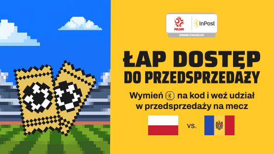 Pixelartowe bilety nad stadionem piłkarskim. Chcesz być na meczu Polska-Mołdawia? Łap dostęp do przedsprzedaży! Wymień InCoiny na kod i kup bilety przed innymi!
